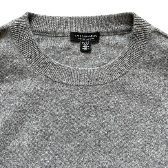 Saks Fifth Avenue Cashmere Sweater, L | Gray Pullover, Cuffs MSRP $395 - Picture 3 of 6